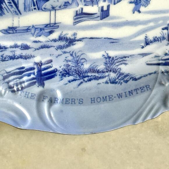 Currier & Ives The Farmers Home - Winter VINTAGE! Blue Collectible Plate 8” - Picture 3 of 5